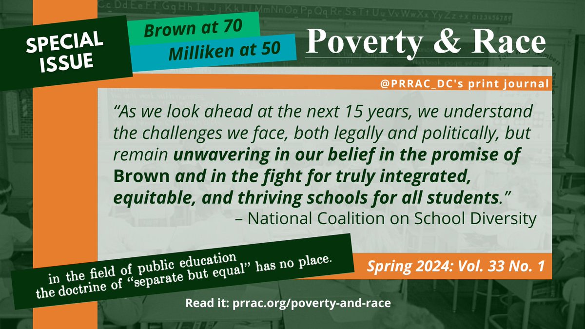 2024 marks #BrownAt70 & #MillikenAt50, but did you know NCSD also turns 15 this year? Learn more about our founding & legacy to date in @PRRAC_DC’s latest issue of #PovertyandRace.
#racialjustice #edequity #REALintegration #ThurgoodWasRight
Read it here: bit.ly/BrownAt70