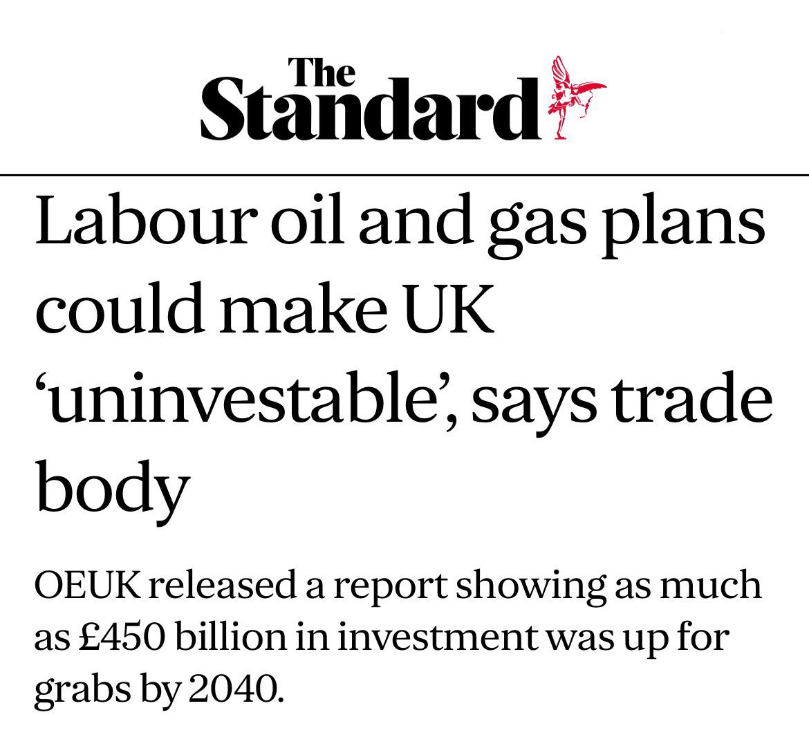 Rachel Reeves: Labour will boost investment. Industry: Labour’s plans will leave the country “uninvestable”. We’re a proud energy producing nation - first coal, then the North Sea, now clean energy too. Labour would put all of that, and £450bn of investment, at risk.