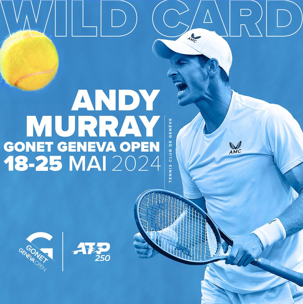 🚨𝙒𝙄𝙇𝘿 𝘾𝘼𝙍𝘿 𝐀𝐧𝐝𝐲 𝐌𝐔𝐑𝐑𝐀𝐘 🇬🇧 Will play at the Gonet Geneva Open 2024 🤩 Are you ready to see @andy_murray play ? 🔥 #gonetgenevaopen #atpgva #atp #andymurray #murray #tennistv #atptour #geneva #geneve #suisse #switzerland #genevaevent #tennis #welovetennis
