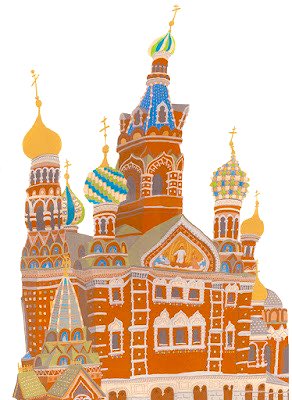 かなり前に描いたロシアの教会。 ロシアのたてものはどれもステキに見えるんだけど、謂れを調べると、どれもいちいちおどろおどろしくて、やっぱりロシアだなぁって感じ。