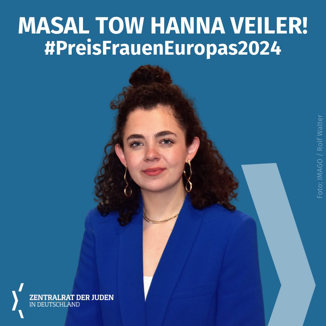 Gestern erhielt @HannaVeiler, die Präsidentin der @JSUDeutschland, den #PreisFrauenEuropas2024. Herzlichen Glückwunsch zu dieser großartigen Auszeichnung! Mazal Tov!