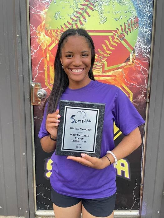 Big Congrats to Adaeze Nwogbo for being named District MVP last night for Smyrna Softball! Great job Adaeze and thank you for being such a great student athlete and representing Smyrna High School so positively! #OnlyOneSHS
