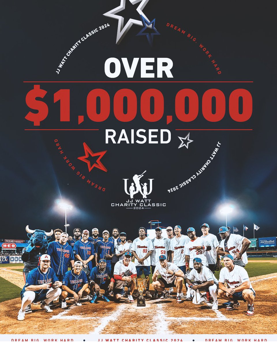We are blown away by the support for our 7th JJ Watt Charity Classic! Thanks to everyone's generosity, we were able to raise over $1 MILLION for after-school athletics. @JJWatt & other former @HoustonTexans squared off against a crew of current Texans, & Team Legends won 14-1. ❤️