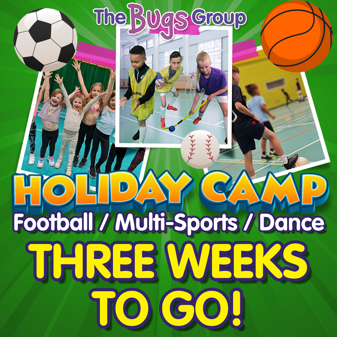 THREE WEEKS TO GO TILL HOLIDAY CAMPS! Time is going fast!
We're busy preparing all the fun here at Bugs HQ, so get a spot and don't miss out on games, tournaments, action and excitement!
#Solihull #NorthWorcester - Football, Multi-Sports &amp; Dance
book here:
thebugsgroup.com/active-camps/