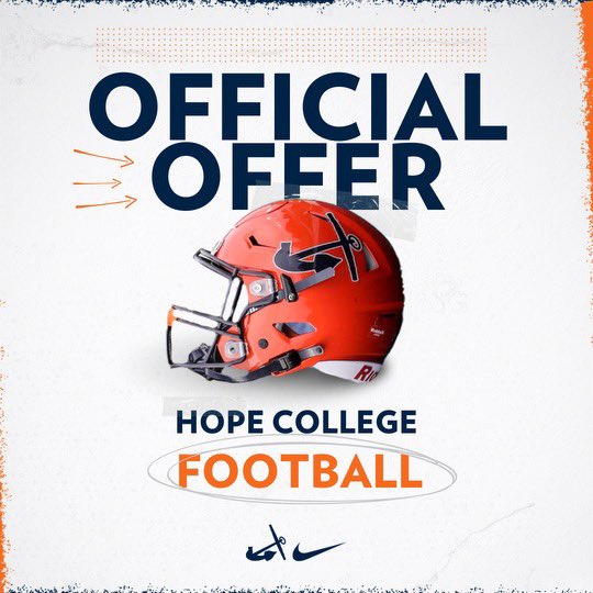 #AGTG After a great conversation with @jacobpardonnet I am blessed to receive an offer from Hope College! 🟠🔵 @AllenTrieu @jcessante @CoachJArnold4 @DCCfootball @MIexposure @LegacyLouAdams