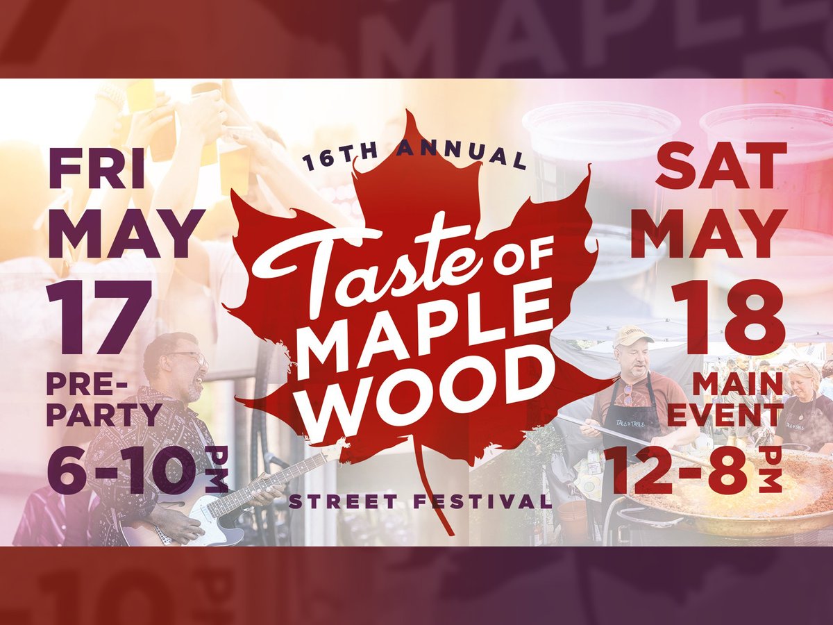 16th Annual Taste of Maplewood Street Festival
Friday, May 17th (Pre-Party) 6-10 PM
Saturday, May 18th (Main Event) 12-8 PM

This event is FREE to attend. Check out the event for more details midcountychamber.org/programs-event…