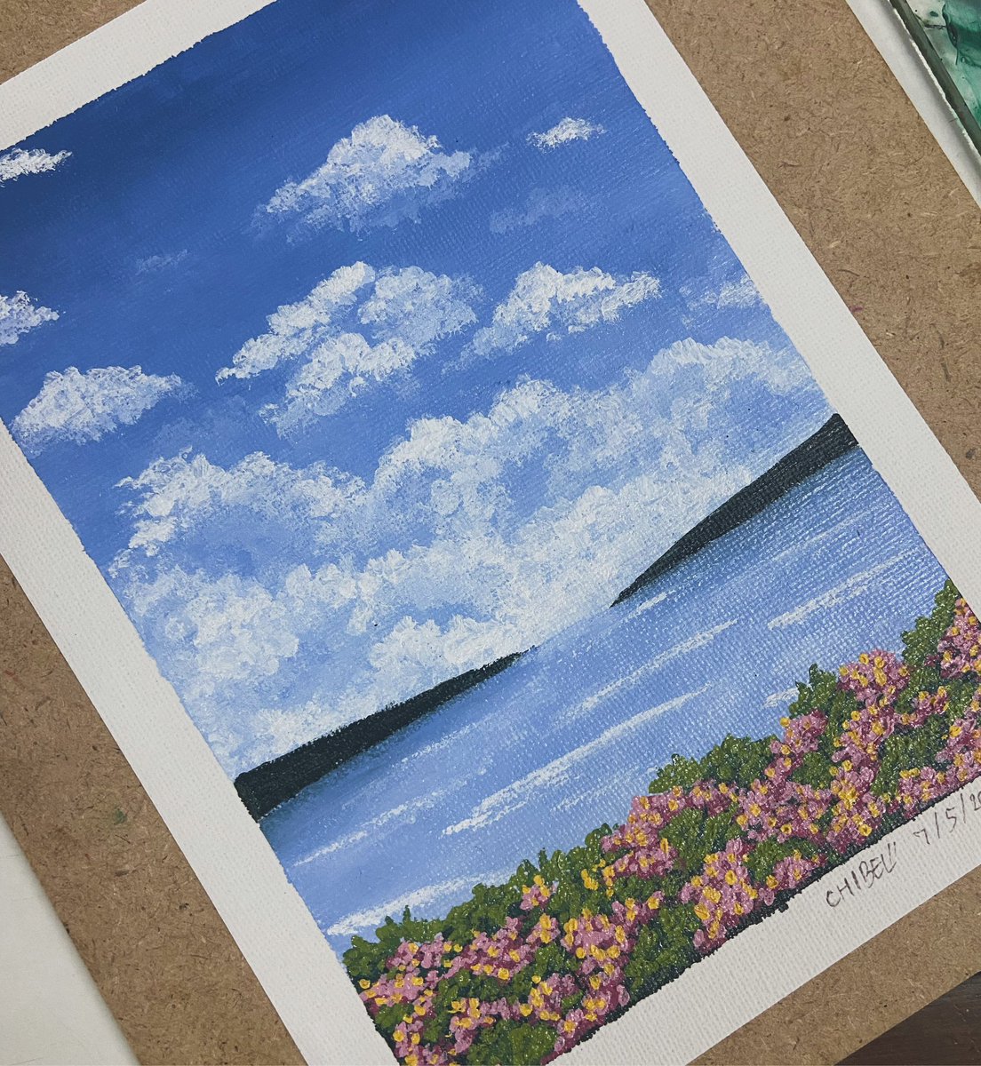 Sea & pink flowers 🌸🏖️

color : Acrylic 
Paper : canvas pad A5

#chibelxlittlecraft #acrylicpainting #acrylic #acrylicart #canvaspad #canvaspainting #canvasart #landscape #landscapes #landscapeart