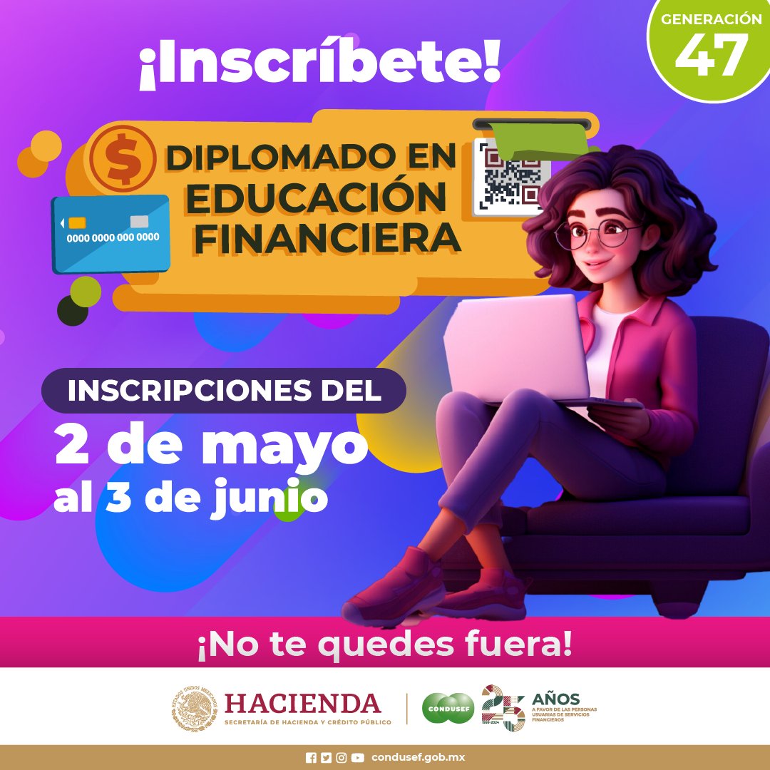 ¿Quieres aprender a hacer crecer tu dinero de forma inteligente? 📈💡 ¡Inscríbete al #diplomado en educación financiera! Es completamente gratuito #EducaciónFinanciera #DiplomadoGratis inscripcion-diplomado.condusef.gob.mx