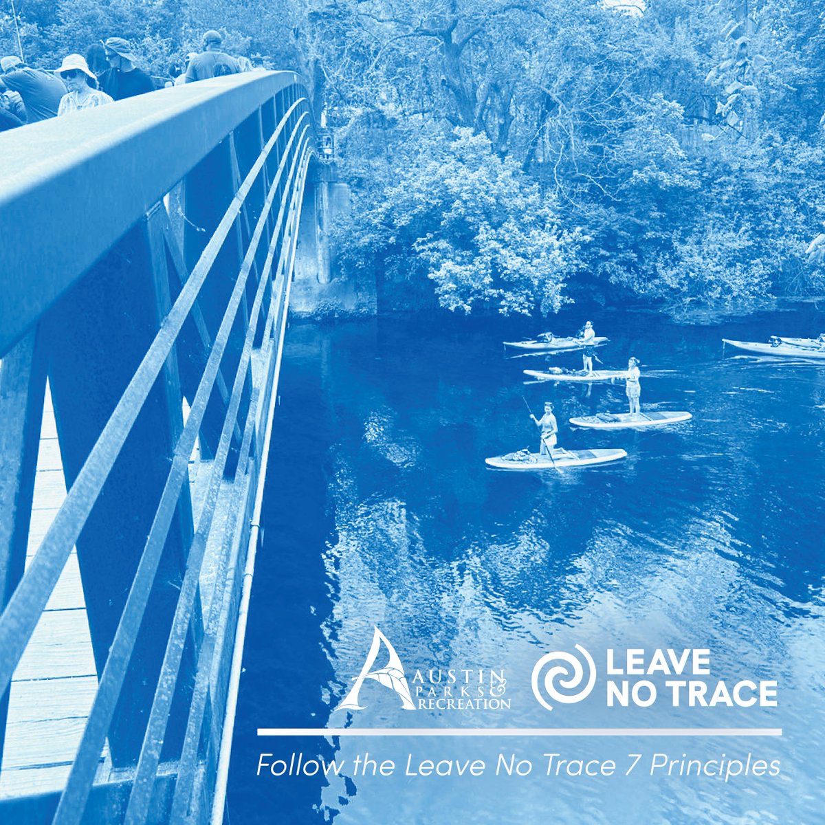 Each year bridge jumpers get injured when they hit the water and boaters get injured by a person jumping. It's illegal to jump from Austin's bridges and/or to swim in Lady Bird Lake. Be considerate and be safe. Leave No Trace 7 Principles: AustinTexas.gov/LeaveNoTrace