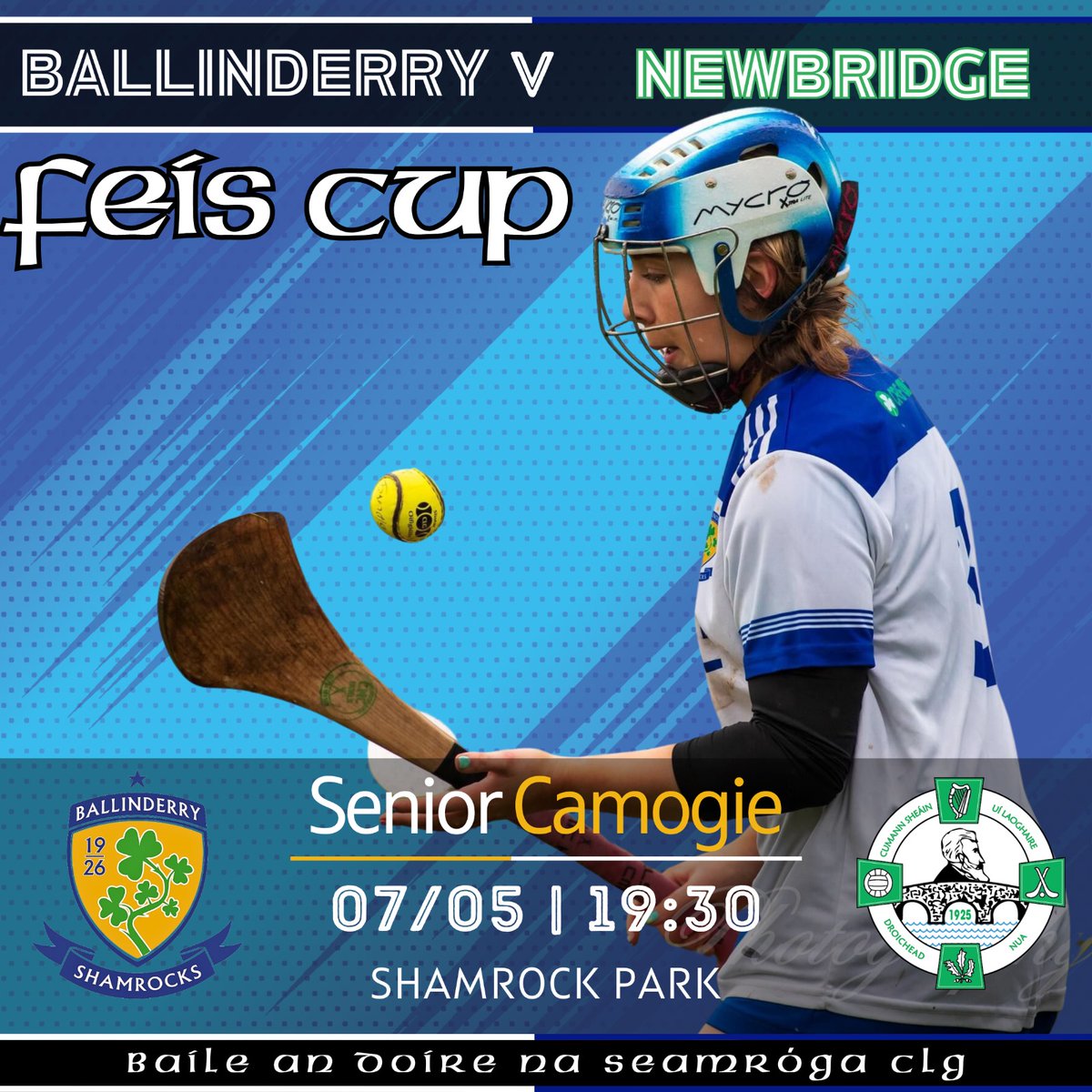 Tonight at Shamrock Park, our senior Camogs play Newbridge in the next round of the Feis Cup! Throw-in: 7:30pm