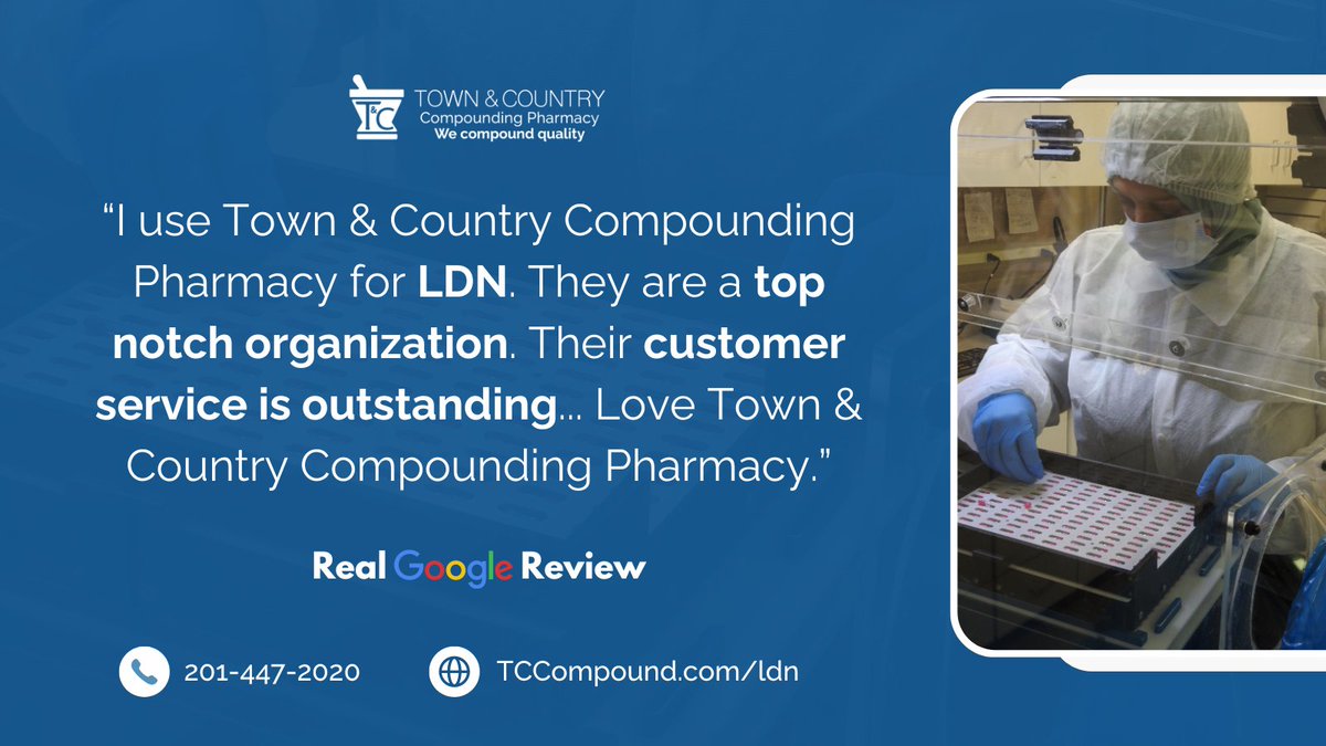 At Town & Country Compounding, we take pride in delivering the highest quality healthcare experiences. We're always grateful for your trust and support! bit.ly/3IYK52d 

#LDN #LowDoseNaltrexone #CompoundingPharmacy #TCCompound #RamseyNJ #BergenCounty #WeCompoundQuality