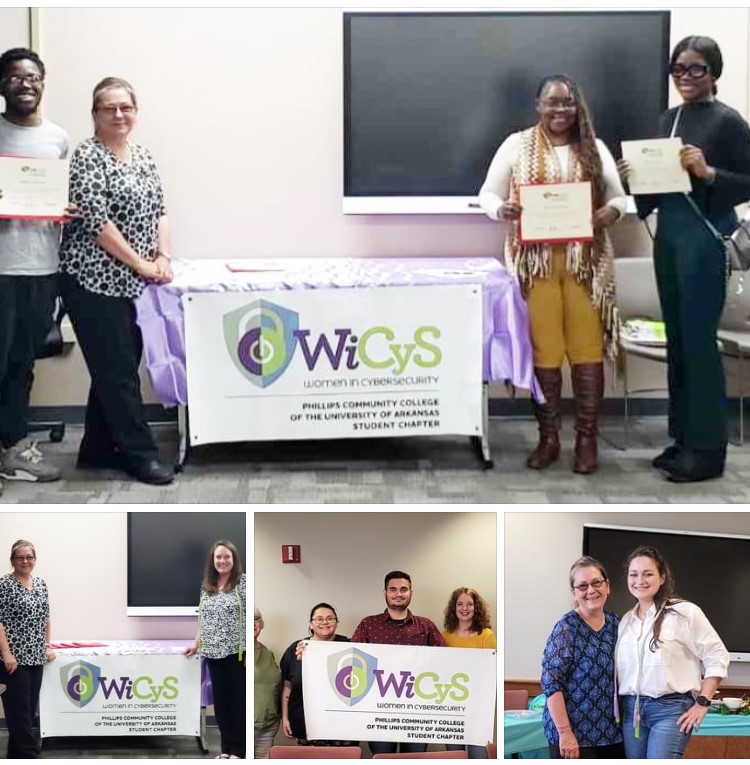 Ten new students have been inducted into the Women in Cybersecurity (WiCyS) Student Chapter at PCCUA under advisors Charlotte Purdy, Monica Quattlebaum, and Cynthia Grove. The focus of the chapter is to encourage more females to become interested in cyber technology.