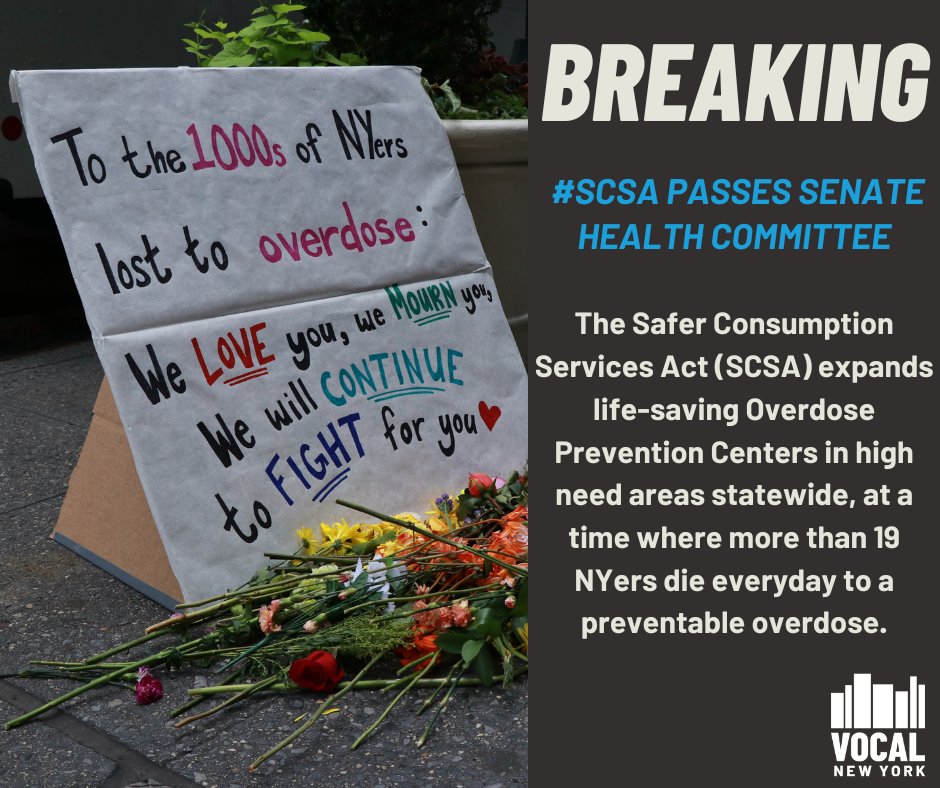 BREAKING: #SCSA moved out of the Senate Health Committee! OPCs save lives, overdoses are preventable. @_OnPointNYC has intervened in 1,500+ overdoses 19 NYers dying everyday, we need to expand OPC services across NYS @GovKathyHochul can also do this TODAY w/ strike of a pen