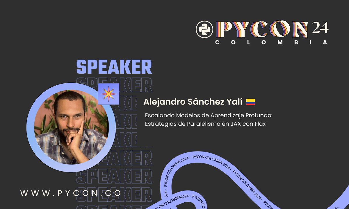 PyCon Colombia (@pyconcolombia) on Twitter photo 🔊 AlejandroSánchez Yalí <a href="/asanchezyali/">Alejandro Sánchez Yalí</a> will be speaking at #pyconcolombia2024 about "Escalando Modelos de Aprendizaje Profundo: Estrategias de Paralelismo en JAX con Flax" 🚀
Follow him:
🔗github.com/asanchezyali?t…
🔗linkedin.com/in/asanchezyal…
🎟️ 2024.pycon.co/en 🔊 AlejandroSánchez Yalí <a href="/asanchezyali/">Alejandro Sánchez Yalí</a> will be speaking at #pyconcolombia2024 about "Escalando Modelos de Aprendizaje Profundo: Estrategias de Paralelismo en JAX con Flax" 🚀
Follow him:
🔗github.com/asanchezyali?t…
🔗linkedin.com/in/asanchezyal…
🎟️ 2024.pycon.co/en