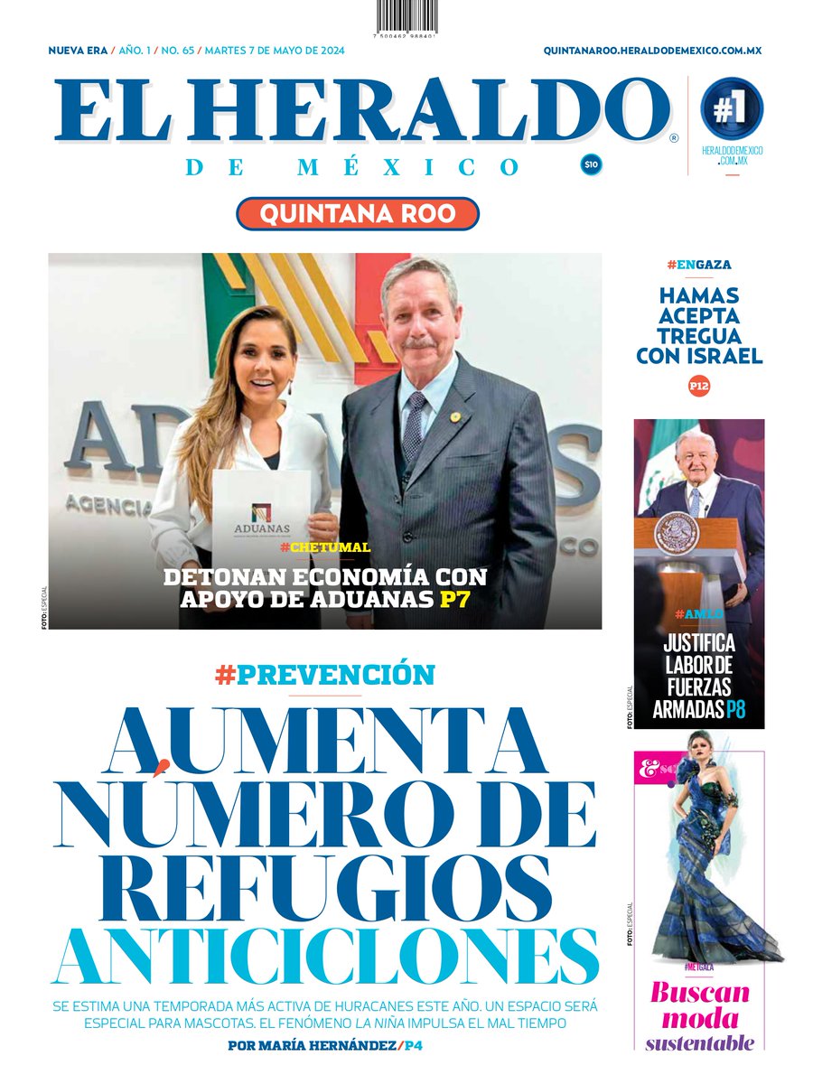 🔵#EnPortada de El @heraldo_qr 📰:
🔵 Detonan economía con apoyo de aduanas
🔵 Aumenta número de refugios anticiclones
🔵 Activan refugios vs.huracanes
➡️ tinyurl.com/bdftx2ek