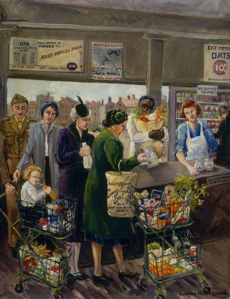 Good Afternoon 
Sunny here again.   Nearly time to get fan out. !   
‘Wartime Marketing’ 
Martha Moffett Bache 
Painted 1942  Oil on Canvas