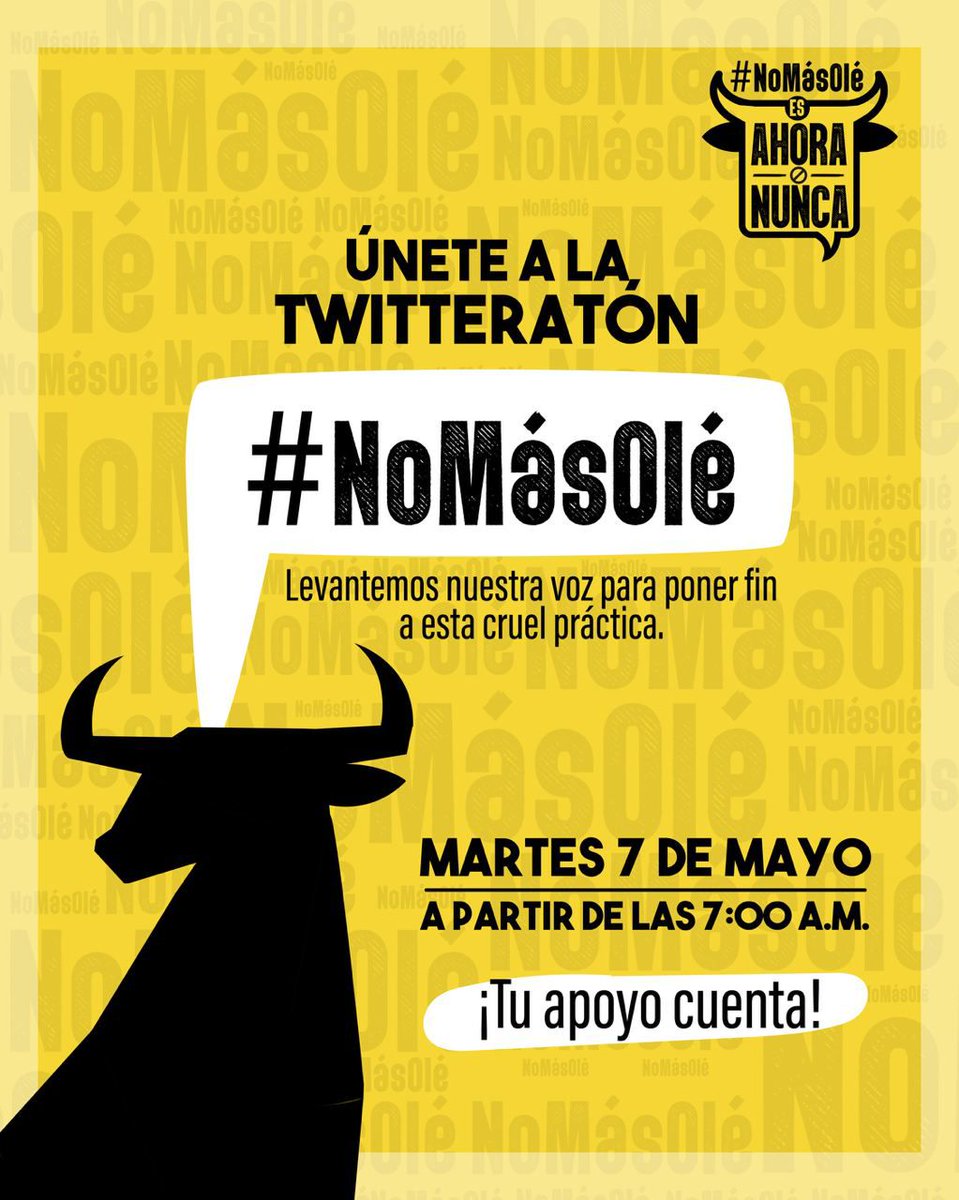 Amigos y amigas, hoy es un día importante en Colombia, después de 7 años, hoy se decide si las corridas de toros siguen o no. Apoyemos con el #NoMásOlé Será histórico ❤️🔥