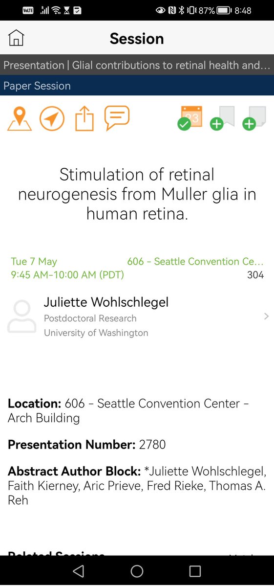 Don't miss @J_Wohls presentation about stimulation of retinal neurogenesis from Muller glia in human retina! So proud and happy to see my friend talking about her postdoc work! 
#ARVO2024