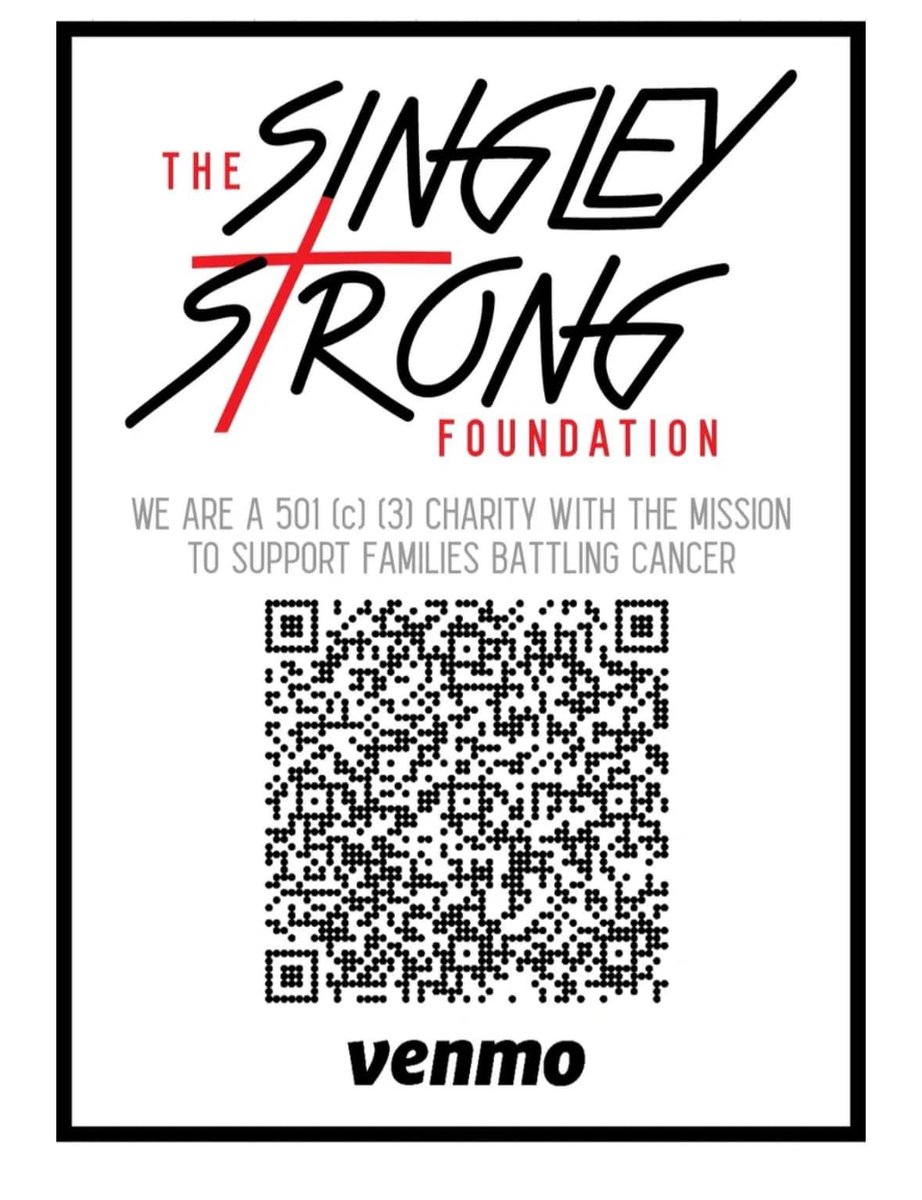 Some days fingers move faster than brains. At least we get more space to say how Grateful we are for all who are coming to support us today. 50/50 Raffle, TShirts and Chick Fil-A also available. Donate with the Venmo QR Code Below.

#SingleyStrong 

thesingleystrongfoundation.com