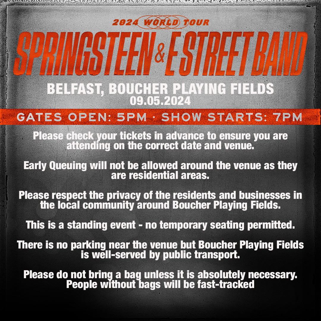 😎𝗧𝗛𝗜𝗦 𝗧𝗛𝗨𝗥𝗦𝗗𝗔𝗬 😎 Get ready to Rock & Roll with @springsteen at Boucher Road 🎉 #KnowBeforeYouGo and See Concert Information below. Please plan your journey in advance 🚆🚌 See more here 👉 bit.ly/3WinlRo #Springsteen #Belfast