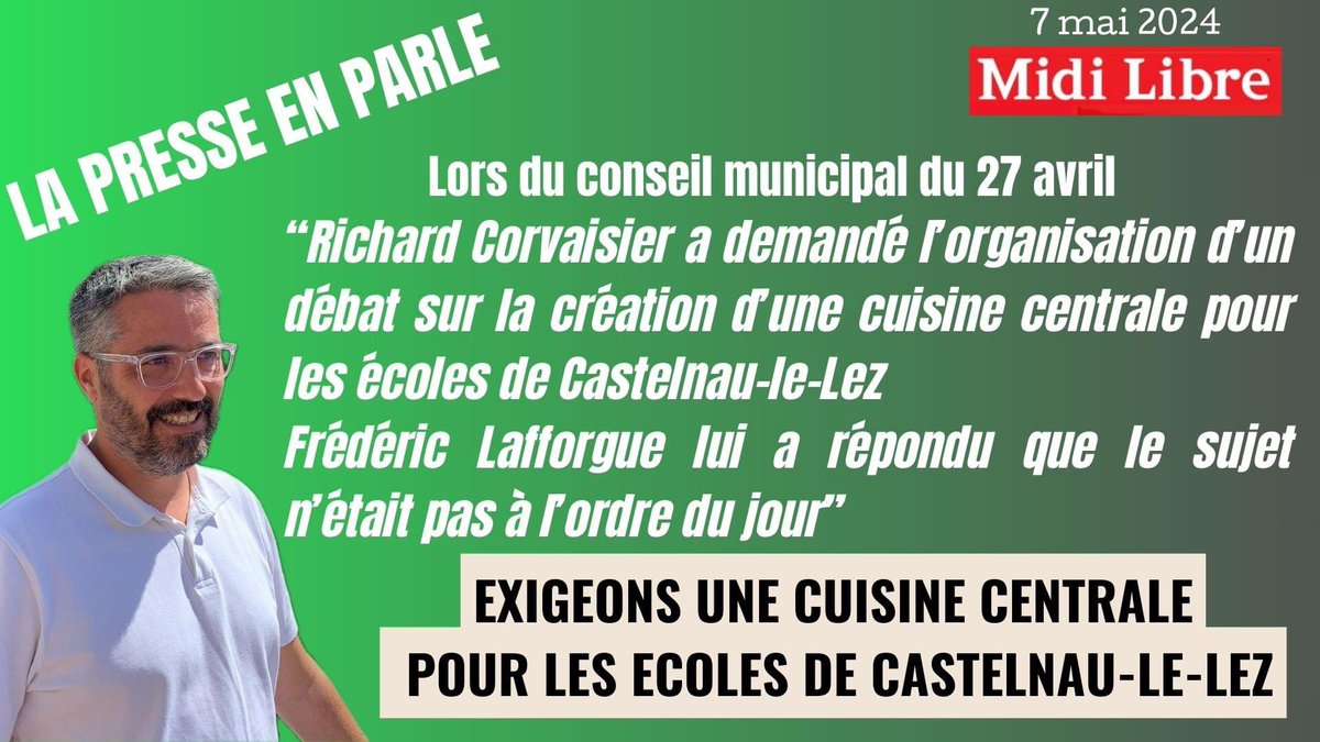 Lors du dernier #ConseilMunicipal, j'ai évoqué le projet de création d'une cuisine centrale pour alimenter les écoles de #Castelnaulelez 
J’ai demandé un débat à ce sujet à @FLafforgue 
Pour revoir l’extrait : fb.watch/rW1lkLCJnn/