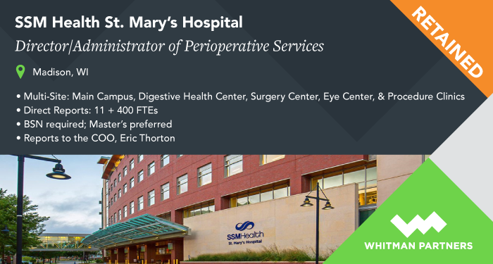 🧀 Job Opportunity Alert 🧀
 
Whitman Partners & SSM Health have partnered to find their next Director/Administrator of Perioperative Services.

📨𝗶𝗻𝗳𝗼@𝘄𝗵𝗶𝘁𝗺𝗮𝗻𝗽𝗮𝗿𝘁𝗻𝗲𝗿𝘀.𝗰𝗼𝗺

#WIjobs #JobOpportunity #surgicalservices #perioperative #whitmanpartners