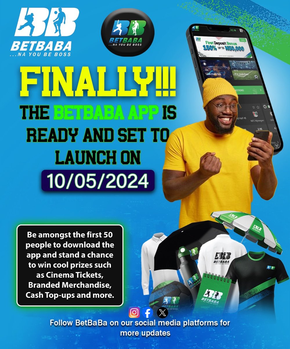 Counting down the days! 
The BETBABA APP is launching on 10/05/2024. Brace yourselves for a whole new level of betting excitement! #BETBABA #NewApp #GetReady
#NayoubeBoss