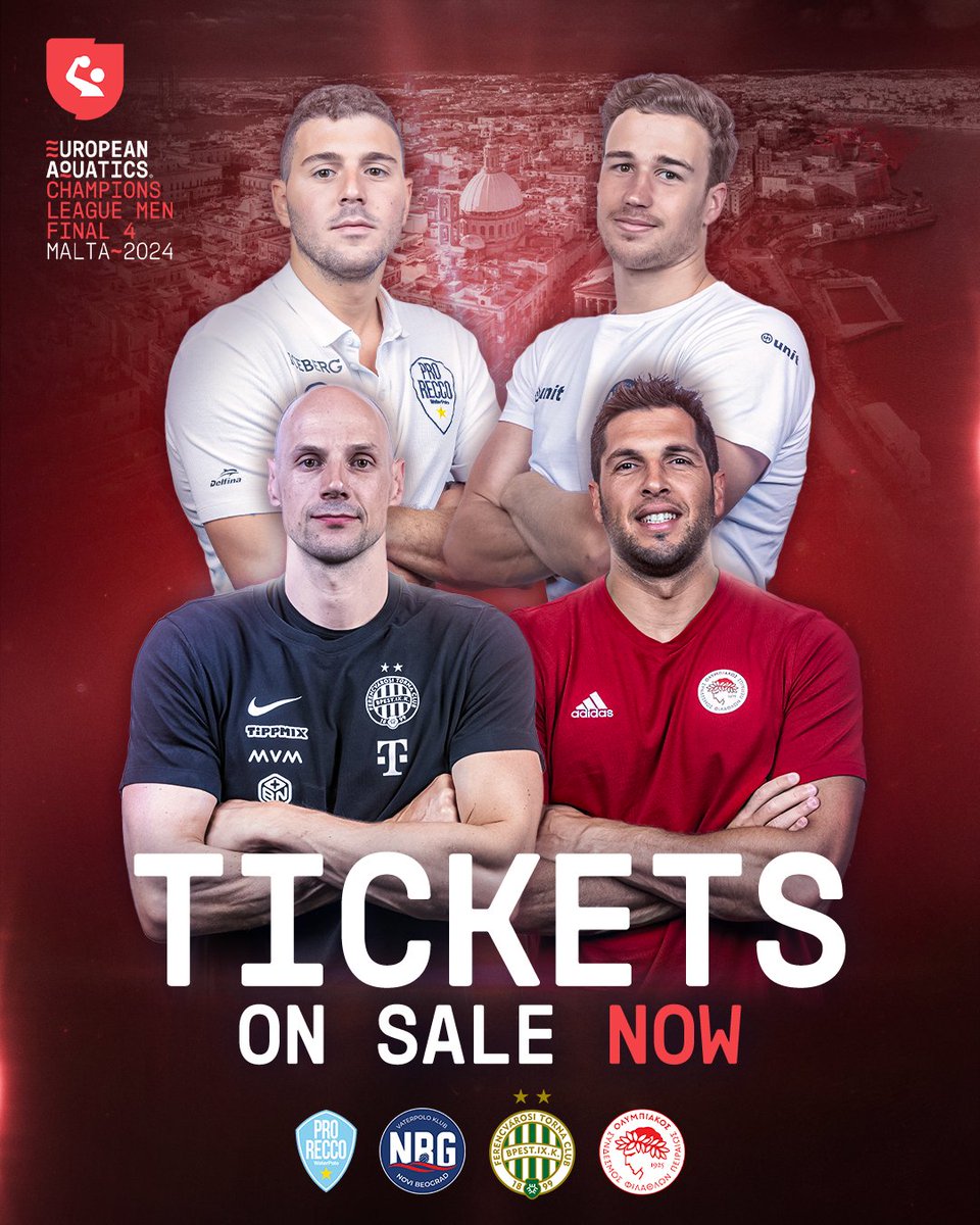 Champions League #Final4 Malta tickets are 𝙊𝙉 𝙎𝘼𝙇𝙀 𝙉𝙊𝙒 🎟️

Witness the four best #waterpolo teams go head-to-head for #waterpoloCL glory on 5-7 June 🇲🇹

Secure your #TicketToMalta today ▶️ bit.ly/3Uzxg2v