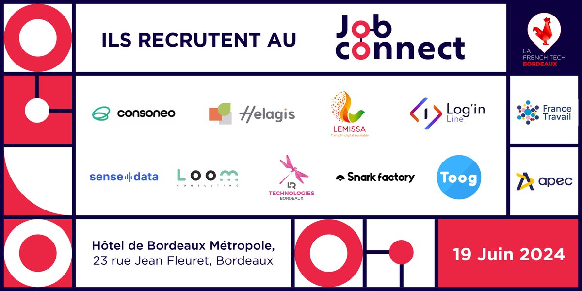 Ils recrutent au #JobConnect ! 🔥 Retrouvez @Consoneo, HELAGIS, Lemissa, Log'in Line, @sense4data, LOOM CONSULTING, LR Technoligies, @snarkfact, @Toog_France et bien d'autres ! 🚀 Pour recruter 👉 lc.cx/mSVbvyNHIsJ Pour candidater 👉lc.cx/viCz7S
