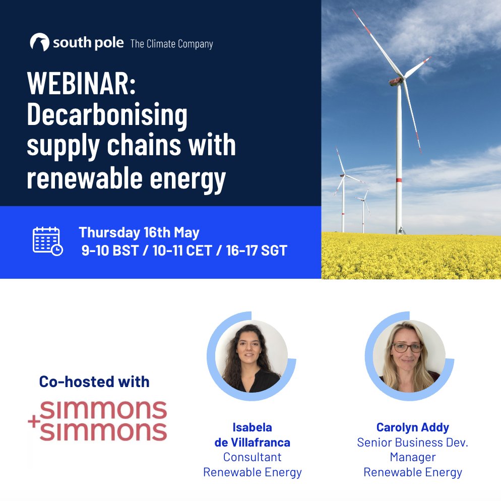 South Pole (@southpoleglobal) on Twitter photo Join our upcoming webinar, co-hosted with <a href="/SimmonsLLP/">Simmons & Simmons</a>, to learn how renewable energy can be a crucial lever in reducing Scope 3 emissions in the Technology, Media, and Telecoms sector.
Register here: simmons-simmons.com/en/events/clvo… #Scope3 #RenewableEnergy #TechnologySector #SupplyChain Join our upcoming webinar, co-hosted with <a href="/SimmonsLLP/">Simmons & Simmons</a>, to learn how renewable energy can be a crucial lever in reducing Scope 3 emissions in the Technology, Media, and Telecoms sector.
Register here: simmons-simmons.com/en/events/clvo… #Scope3 #RenewableEnergy #TechnologySector #SupplyChain