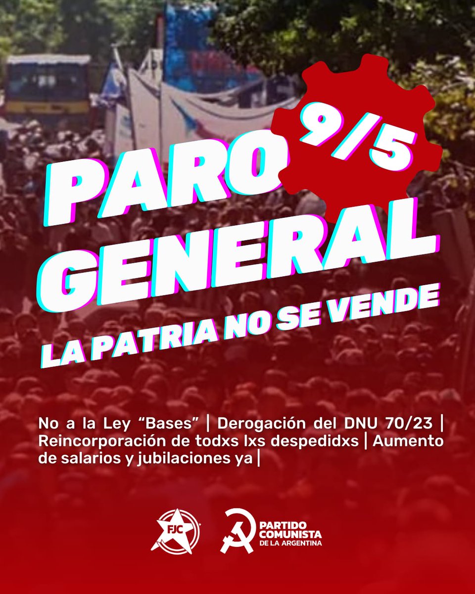 9 MAYO - PARO GENERAL ✊

CONTRA EL HAMBRE Y LA REPRESIÓN