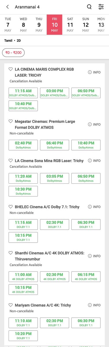 #Aranmanai4 Trichy 2nd week LA Cinema Maris70MM LA Cinema Sona Screen1 Megastar BHELEC Shanthi Mariyam 👏👏 Retains majority of the theaters despite #Star