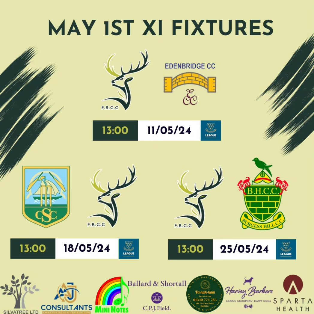 ForestRowCC's tweet photo. After what feels like an eternity we're so close now to getting the 2024 league season underway! 

Here are a look at both teams fixtures for May as we ease into the new season.

#forestrow #cricket #sussex #league #fixtures https://t.co/S95GYvVhvQ