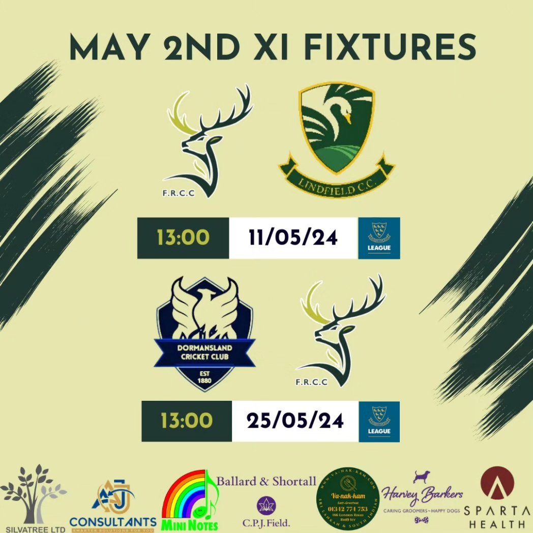 After what feels like an eternity we're so close now to getting the 2024 league season underway! 

Here are a look at both teams fixtures for May as we ease into the new season.

#forestrow #cricket #sussex #league #fixtures