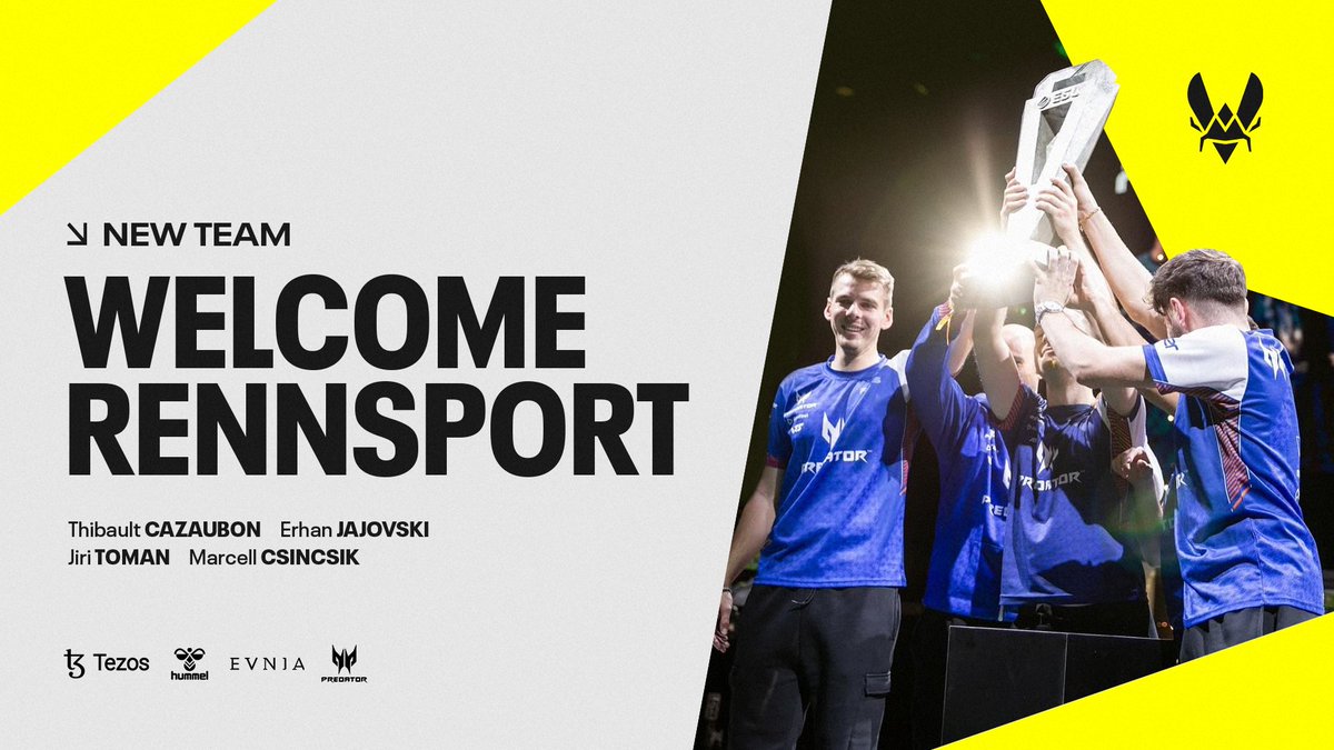 WE'RE BACK IN SIM RACING 💛 We're joining forces with @r8gesports and @predatorgamingfr to welcome a new team in the Hive 🐝 WELCOME TO OUR RENNSPORT ROSTER 🇫🇷 @ThibCazaubon 🇲🇰 @ErhanJajovski 🇨🇿 @jtoman97 🇭🇺 @MCsincsik #VforVictory