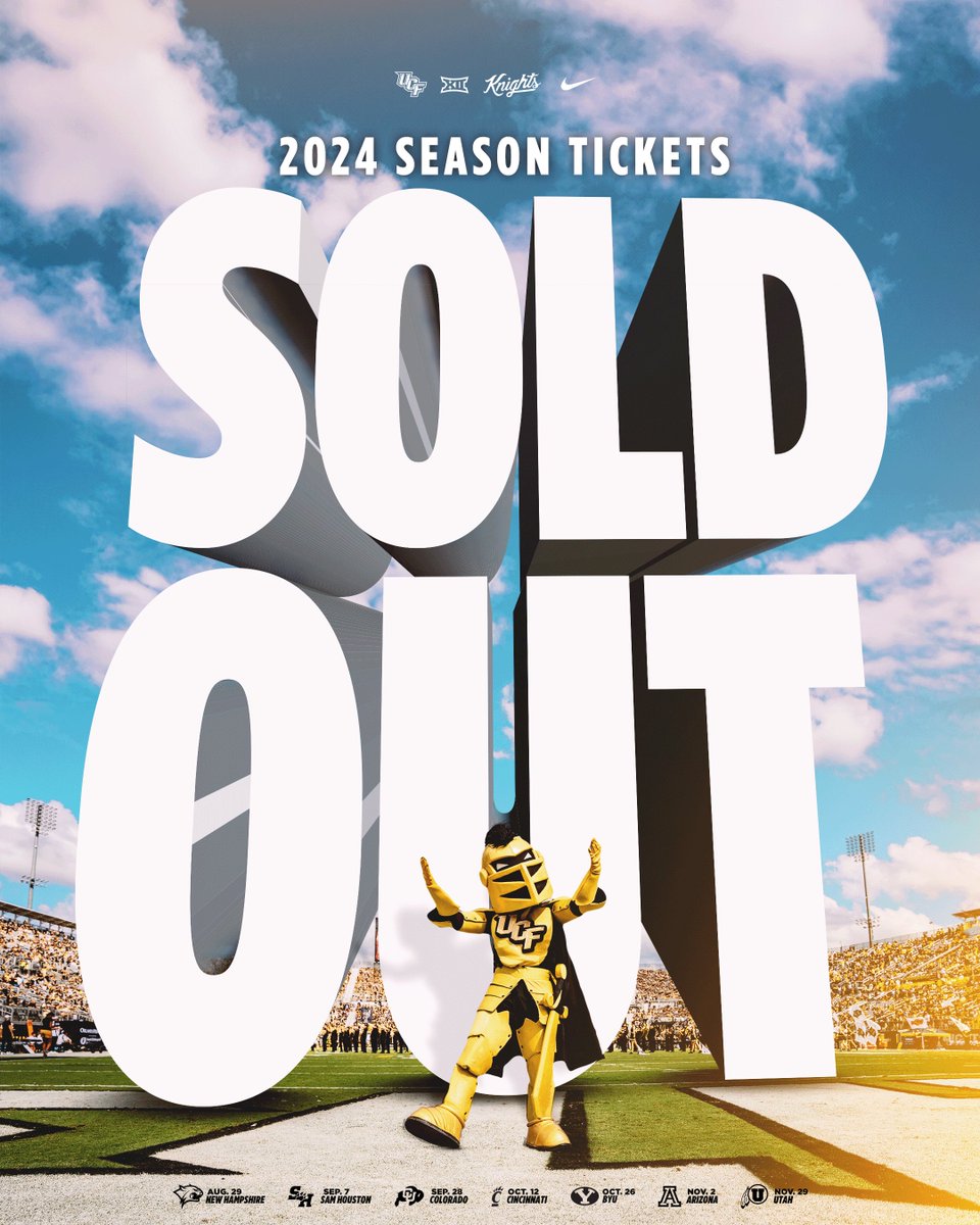 Fastest @UCF_Football season-ticket sellout & fifth one since 2019!! Can't wait for more Power 4 football in Orlando this fall! GO KNIGHTS!!