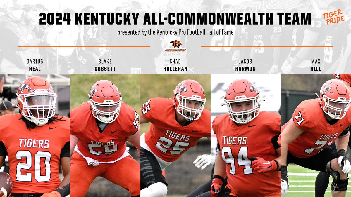 5 Tigers named to 2024 Kentucky All-Commonwealth Team - #TigerPride georgetowncollegeathletics.com/sports/fball/2…