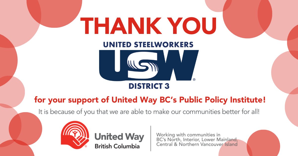 @UnitedWay_BC's Public Policy Institute proudly welcomes @SteelworkersCA as a session sponsor of our May cohort. Their sponsorship of #uwppi is a great example of their dedication to helping make positive social change possible. uwbc.ca/public-policy-…