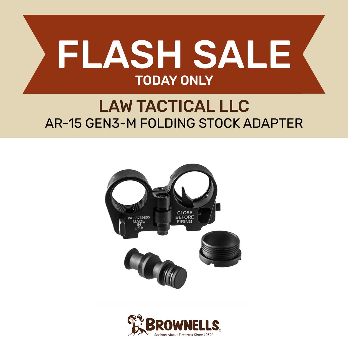 FLASH SALE TODAY ONLY- Law Tactical Gen3-M Folding Stock Adapter. More at brownells.com/gun-parts/rifl…