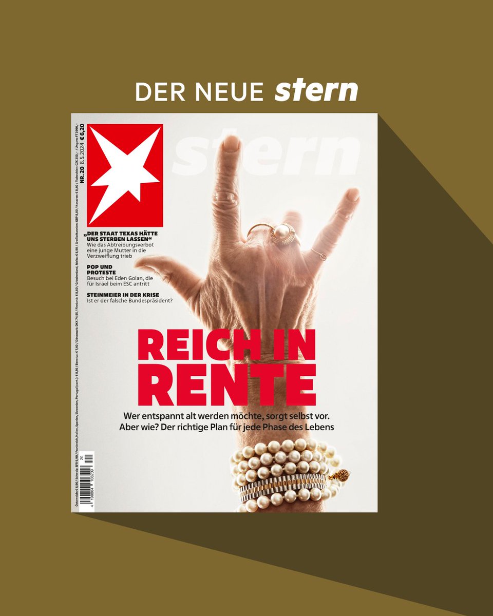 Sorgenfrei in den Ruhestand? Für viele wird die Rente am Ende nicht reichen. Wir zeigen, wie man sich privat absichern kann.
Die Titelgeschichte lest ihr hier: trib.al/bDhW1gS #stern #rente #abtreibung