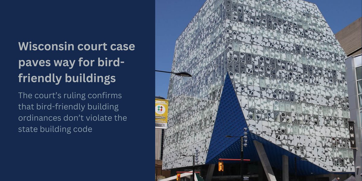 Bird-friendly construction uses patterned glass to make windows visible to #birds. Critics argue that the ordinances impose requirements that are additional or more restrictive than uniform statewide standards. greatlakesecho.org/2024/05/07/wis… #birdwatching #urban #environment