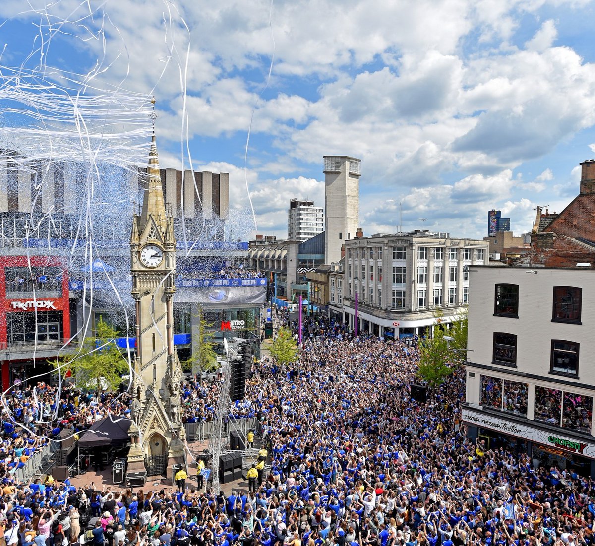 On Sunday 50,000 of you met us at the Clock Tower to turn the city blue celebrating Leicester's return to the Premier League and lifting the Championship trophy for the 8th time! Love this city! #visitleicester #leicester #lcfc #soccer #football #festival @lcfc