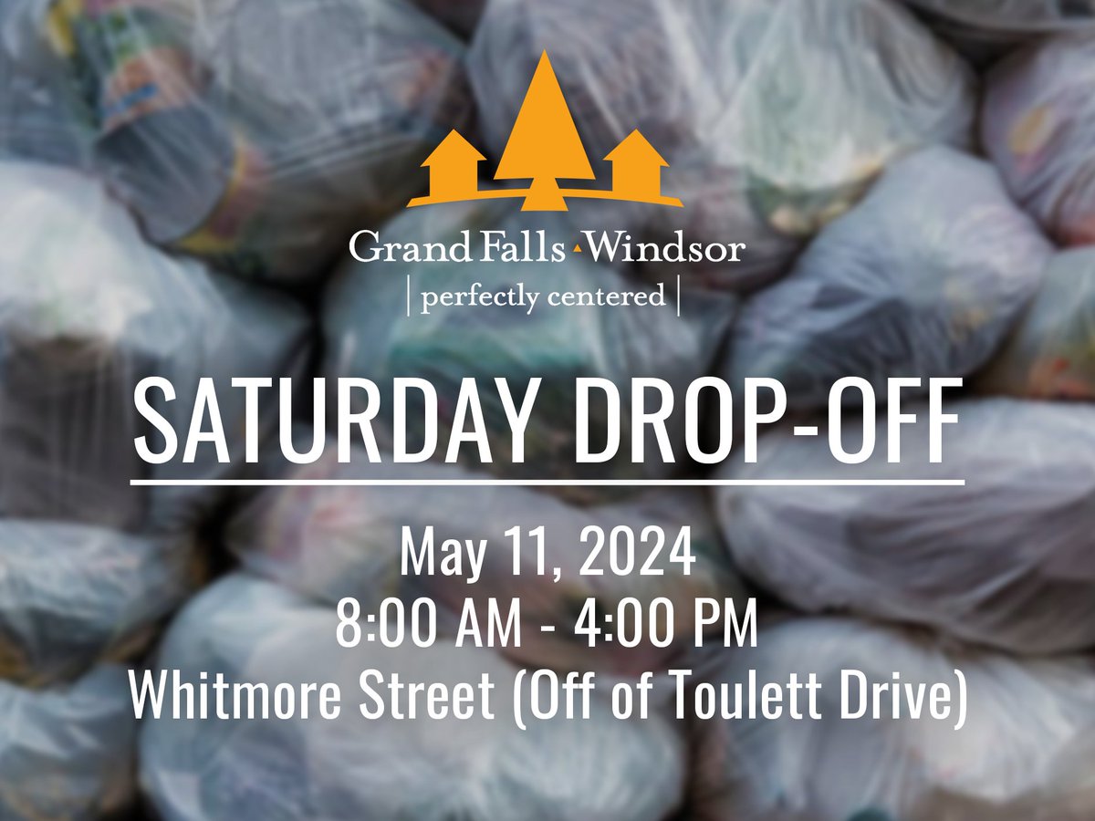Our Saturday Drop-Off site is open this weekend from 8 AM-4 PM. Depending on demand, vehicles may not be permitted to line up after 3:30 PM to ensure that users already in line are served before 4 PM. For more info on regulations and rates, click here: grandfallswindsor.com/residents/garb….