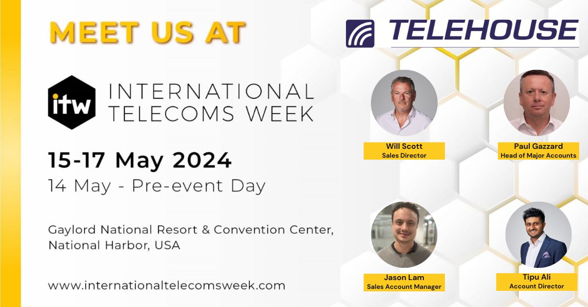 1 week to go! Telehouse is delighted to sponsor @ITW_Telecoms in Washington once again this year! 🙌 Are you attending? Book a meeting with us in advance here 👉 bit.ly/3UpCWNF #keepingtheworldconnected #itw2024 #internationaltelecomsweek