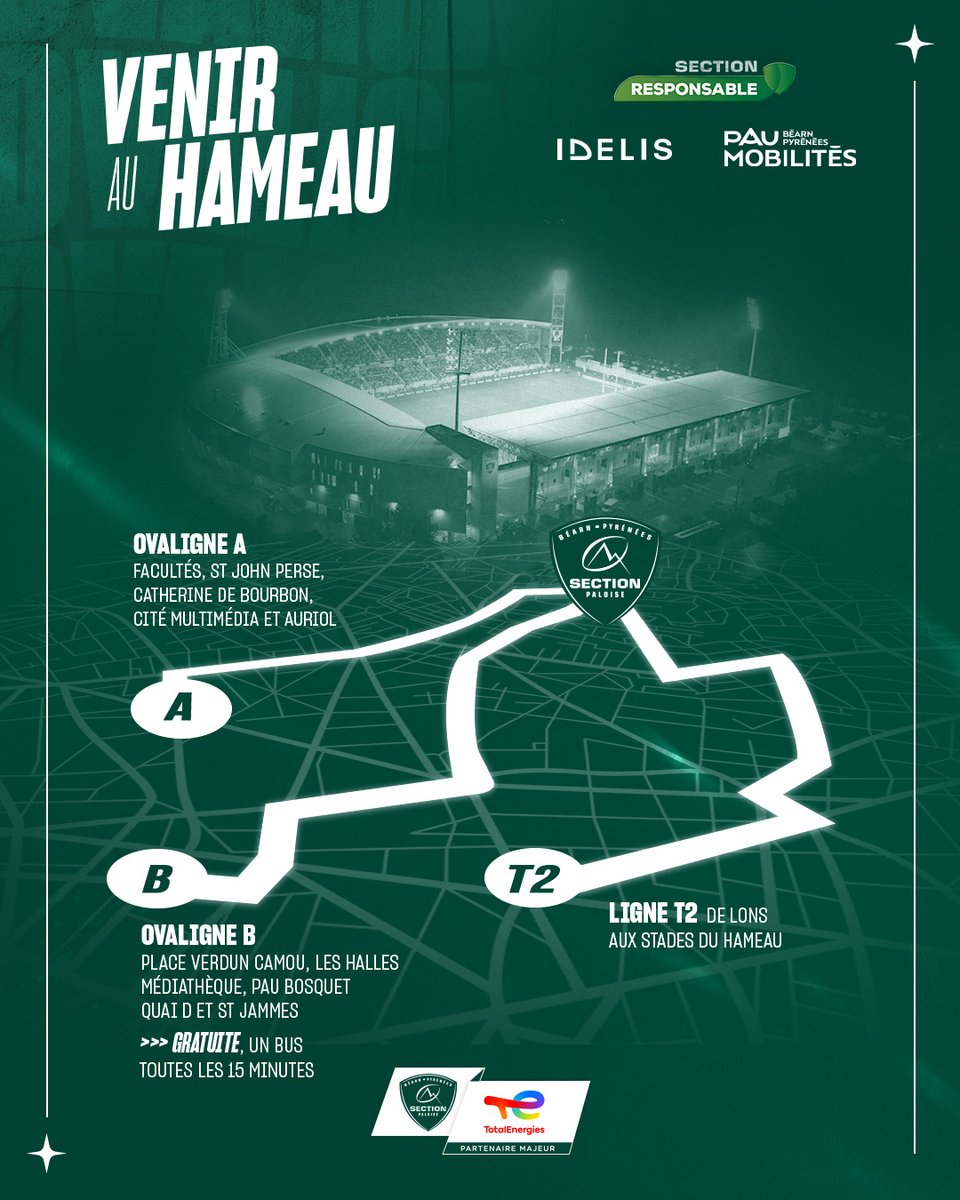 🚌Vous en avez l'habitude : l'𝐎𝐯𝐚𝐥𝐢𝐠𝐧𝐞 sera active pour le match de ce samedi !

Empruntez l'un des 2 circuits de la navette gratuite d'@IDELIS_IDECYCLE  pour éviter les bouchons tout en faisant un bon geste pour la planète 👍

ℹ️Toutes les infos 👉idelis.fr