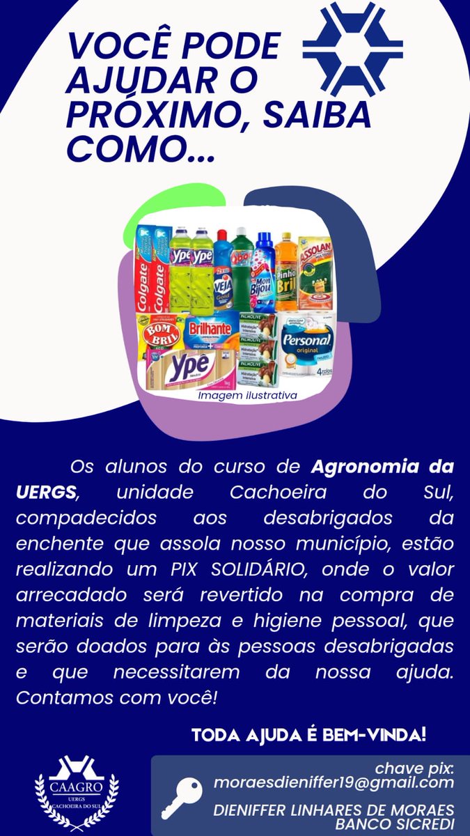 mateuzmoreira's tweet photo. Olá amigos desta rede. Nós, alunos do Curso de Agronomia da UERGS Cachoeira do Sul-RS estamos realizando um PIX solidário, quem puder ajudar. Chave pix na imagem. Muito obrigado. 

#UERGS #Agronomia #Solidariedade #ajudaRioGrande #AjudaRS https://t.co/Zoqldi1V2o