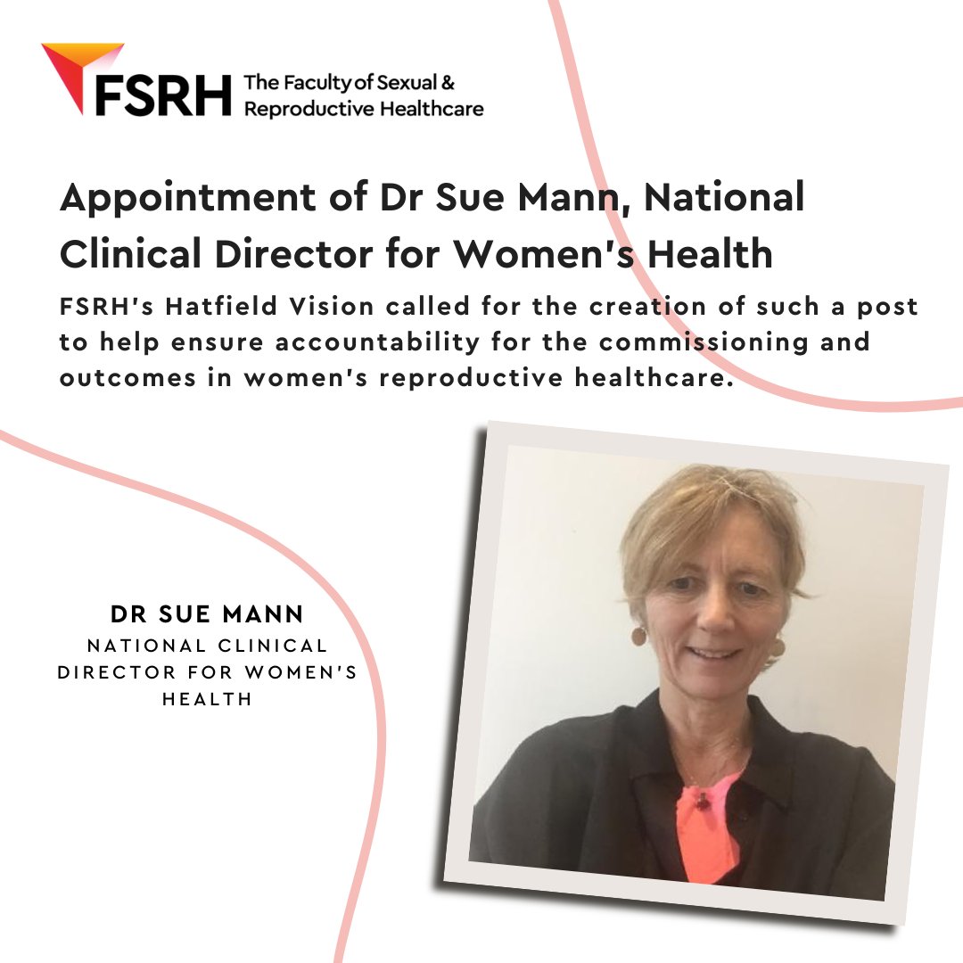 We are delighted at Dr Sue Mann's appointment to National Director for Women's Health England: l8r.it/s2Tk This is an excellent opportunity to continue working to reduce women's health inequalities and to deliver #FSRH_HatfieldVision: l8r.it/S1N7