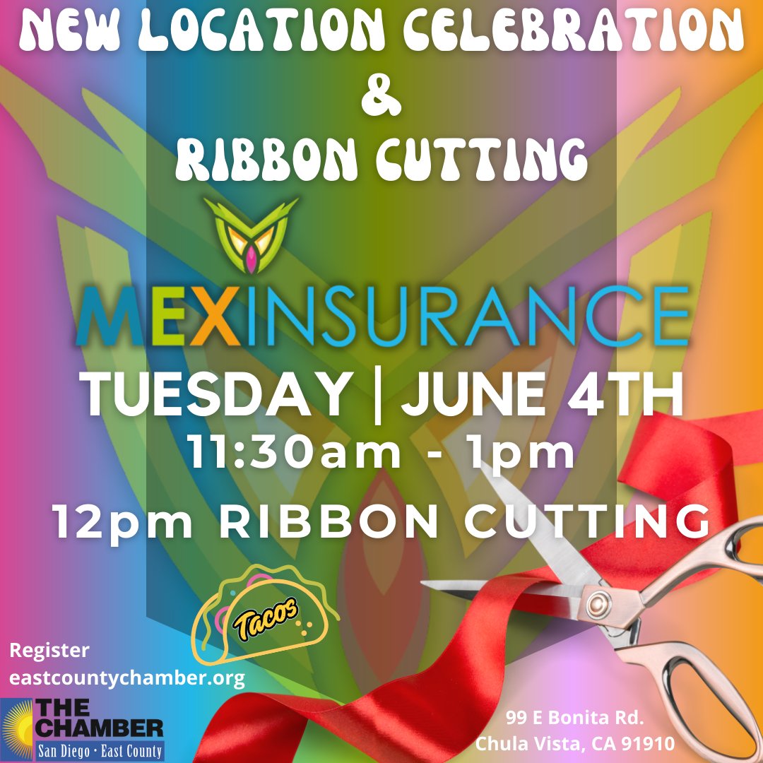 #SDECCC #ChamberMember #business #MexInsurance is celebrating their new office space next month - join us. business.eastcountychamber.org/events/details…