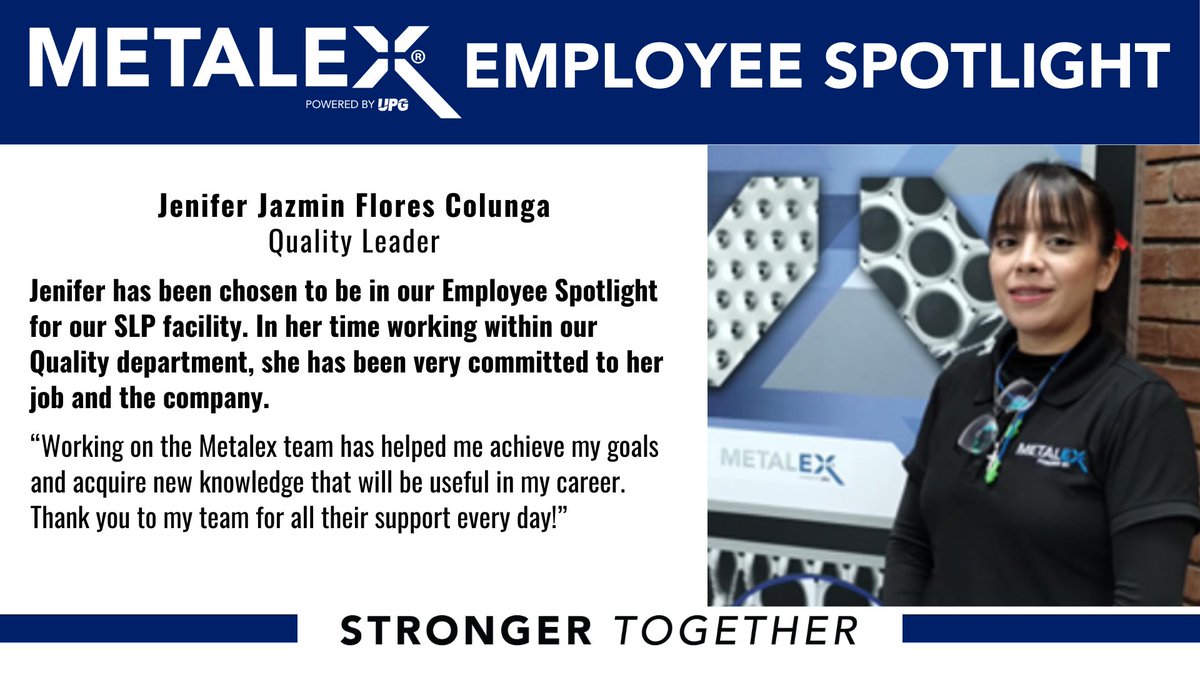 MetalexLLC's tweet photo. To join our team, visit: https://t.co/mkmQpy3r3O

#UPGEnterprises #StrongerTogether #Metalex #EmployeeSpotlight https://t.co/VGmpylNm6c