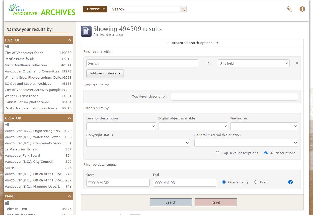 Database search quick guide 1. searcharchives.vancouver.ca 2. Keyword search & access to Tips & Research Guides. 3. Click within the Search Box 4. Opens Advanced Search to refine, add dates, material types etc. For assistance call or email today. Archives@Vancouver.ca